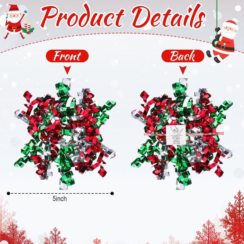 Lyrow Store 30 Pcs Curly Bows Self Adhesive Gift Wrap Accessory Holiday Gift Bows for Presents Wrapping Wine Bottle Treat Bag Bridal Shower Wedding Party Favor(Red Green Silver) - Image 2